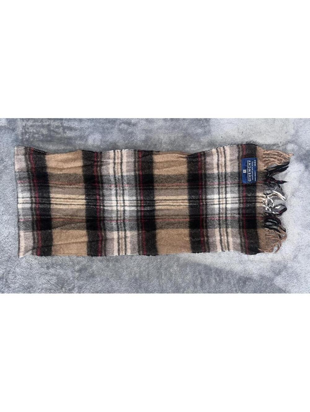 Vintage Givenchy 100% Pure New Wool Plaid Fringed Scarf Luxury Designer Classic